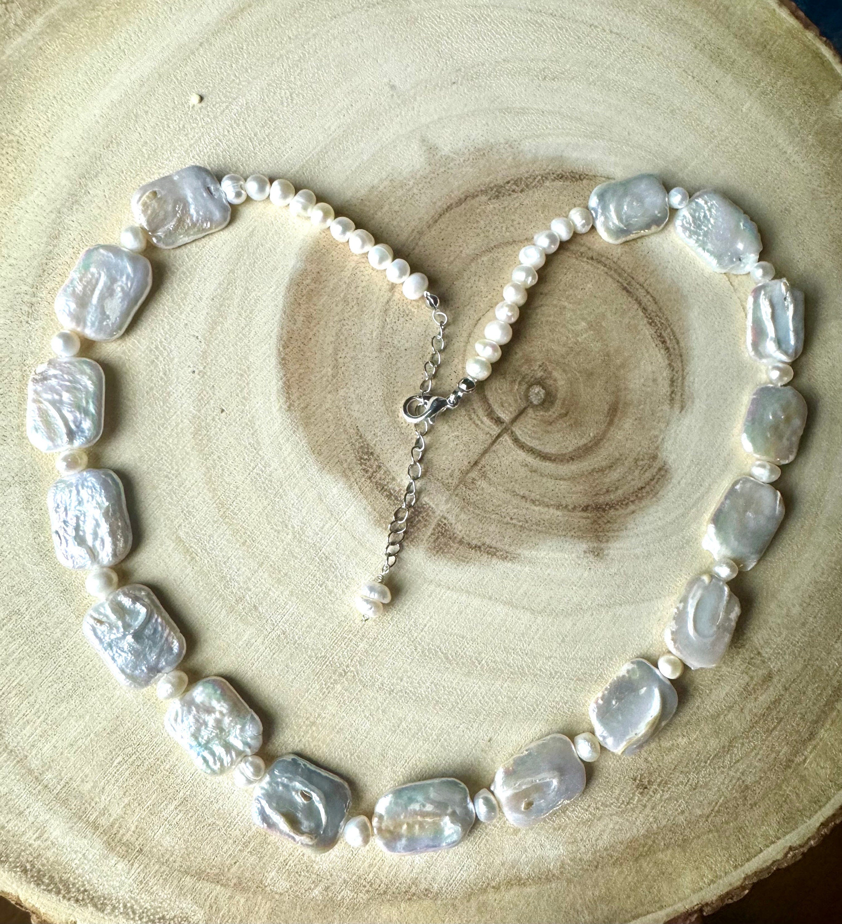 Freshwater rectangular white pearl (15x18mm) necklace