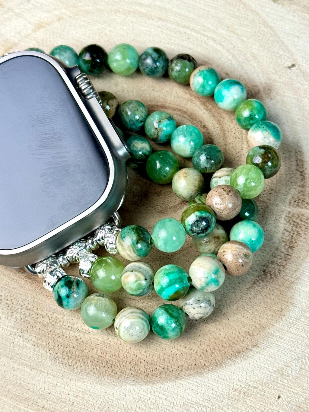 Apple Watch Beaded Band for all models, 3 strands 8mm beads with Botswana Agate/Agentina Rhodochrosite