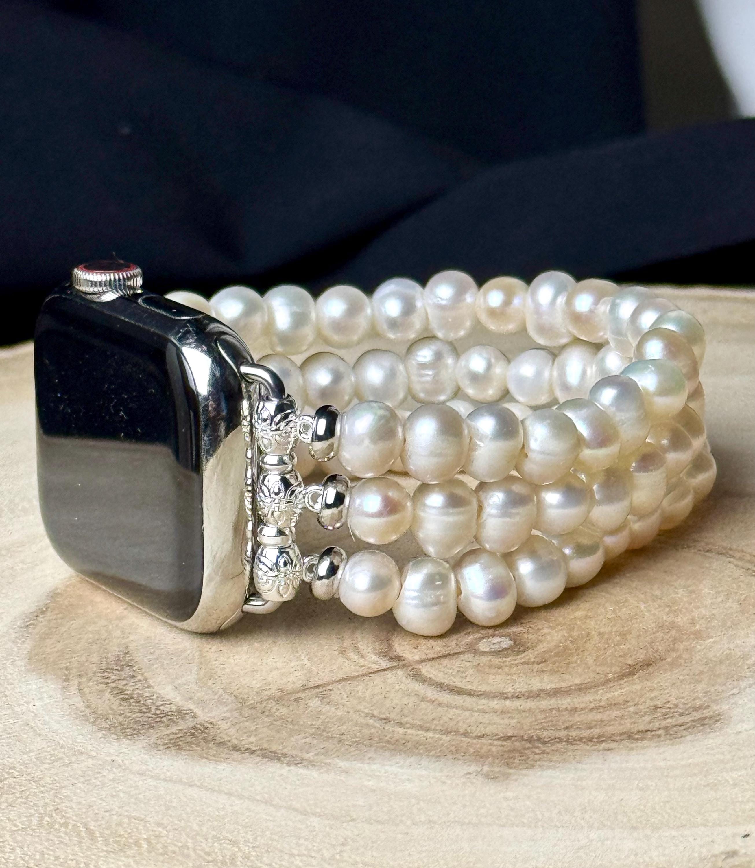 Genuine freshwater pearl Apple Watch band for all models . Tri color /white 7-8mm baroque freshwater pearls. 3 strands