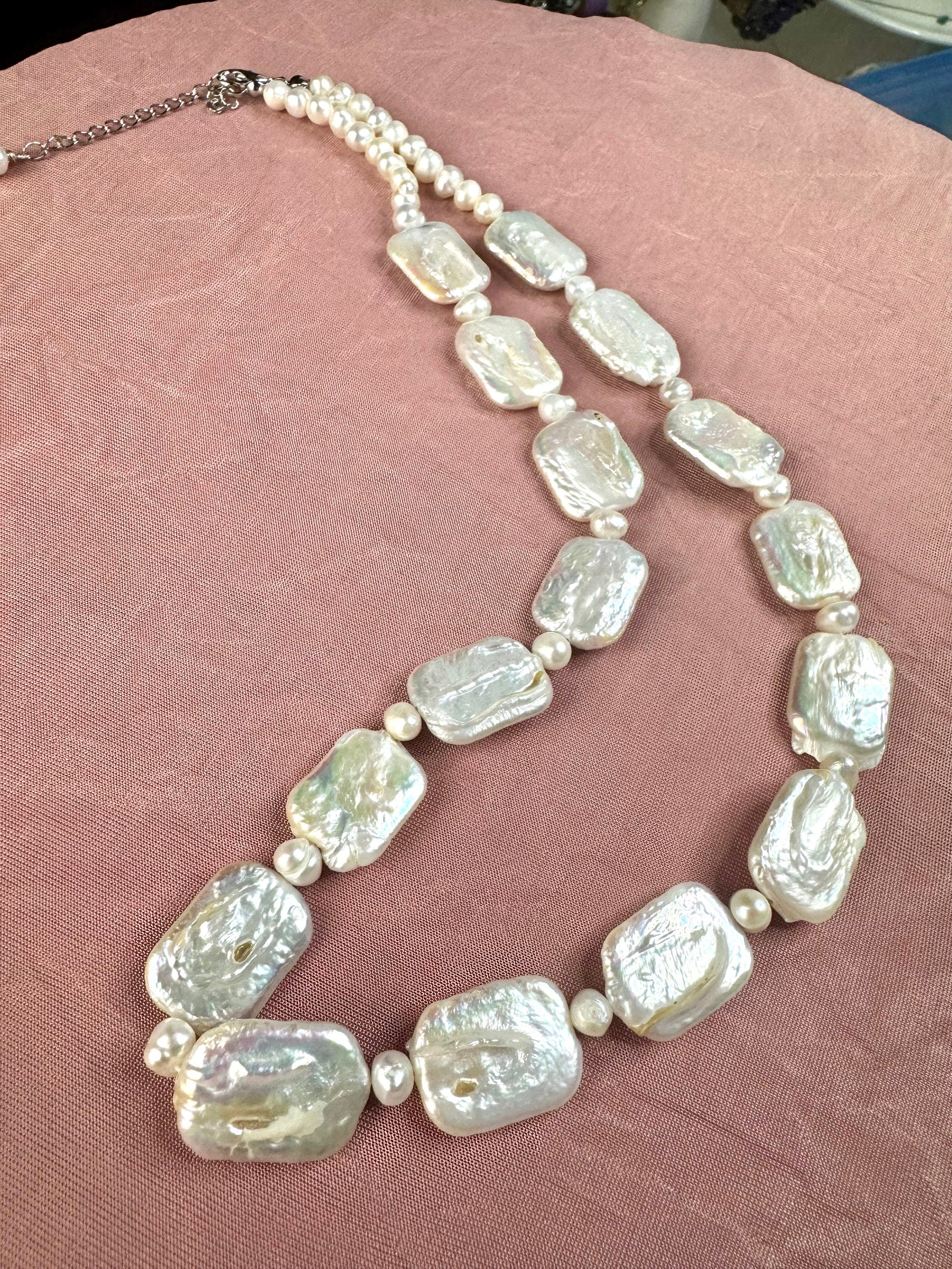Freshwater rectangular white pearl (15x18mm) necklace