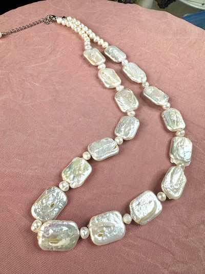Freshwater rectangular white pearl (15x18mm) necklace