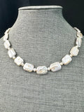 Freshwater rectangular white pearl (15x18mm) necklace