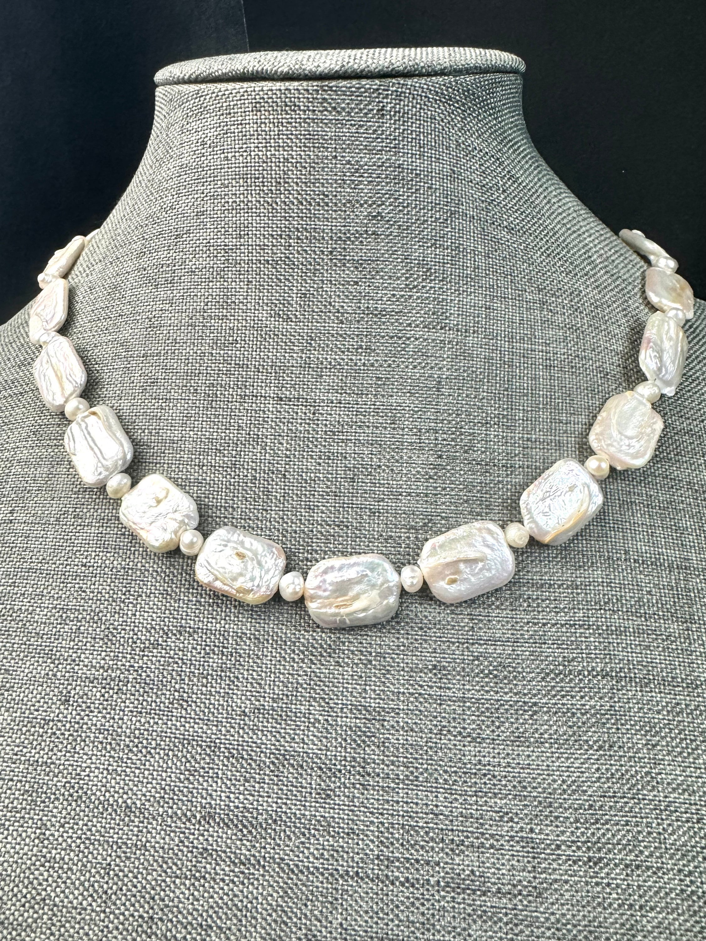 Freshwater rectangular white pearl (15x18mm) necklace