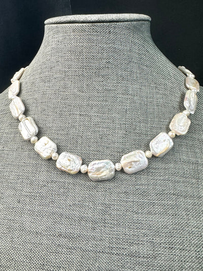 Freshwater rectangular white pearl (15x18mm) necklace