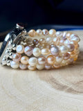 Genuine freshwater pearl Apple Watch band for all models . Tri color /white 7-8mm baroque freshwater pearls. 3 strands