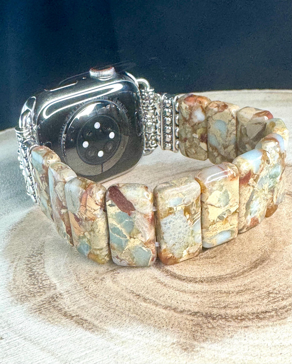 Amazonite Natural Stone Apple Watch Strap for all models. Natural Amazonite/multicolor jasper rectangle stone