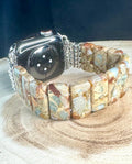 Amazonite Natural Stone Apple Watch Strap for all models. Natural Amazonite/multicolor jasper rectangle stone