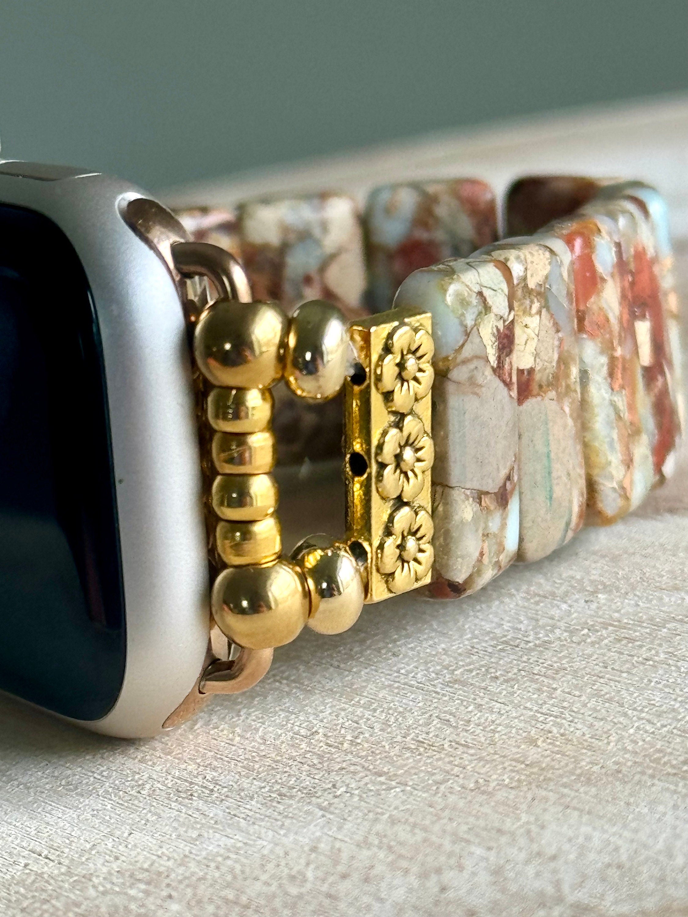 Amazonite Natural Stone Apple Watch Strap for all models. Natural Amazonite/multicolor jasper rectangle stone