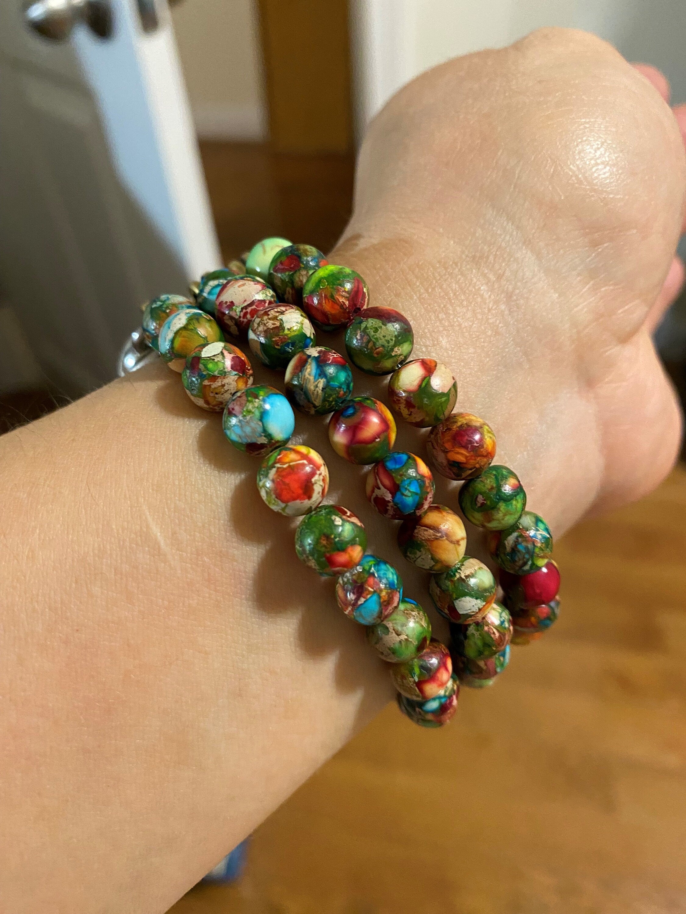 Beaded Apple Watch Band for all models . Multicolor Sea Sediment Galaxy Jasper  2/3/4 Strands