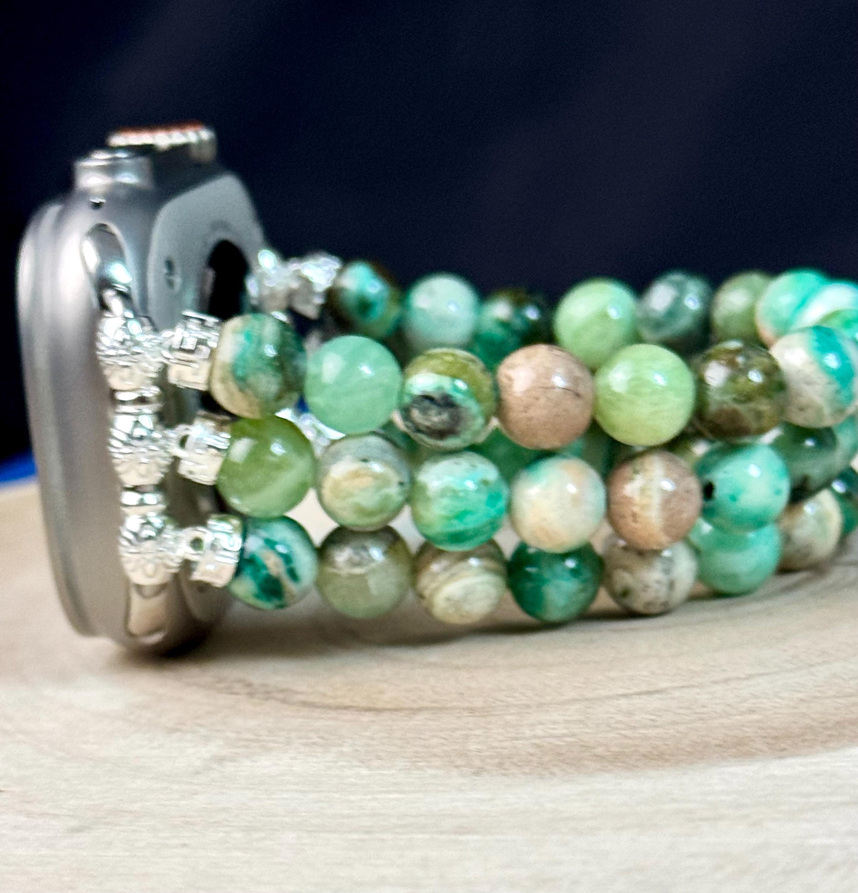 Apple Watch Beaded Band for all models, 3 strands 8mm beads with Botswana Agate/Agentina Rhodochrosite