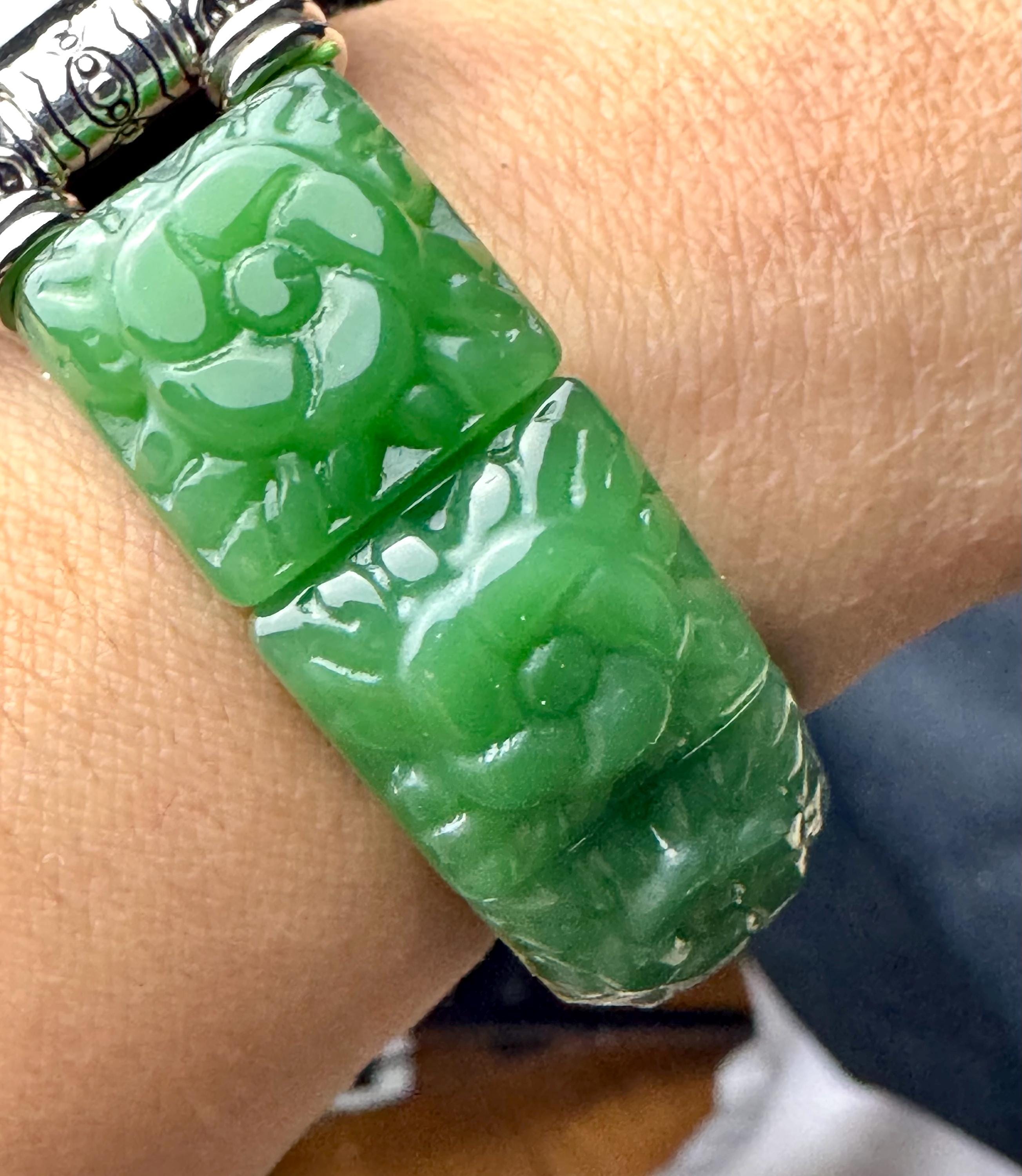 Genuine Carved Jade Apple Watch Strap, for all Apple Watch models. Jade bangle style with carved pieces. Silver or Gold tone