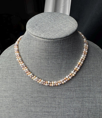 Freshwater pearl multi strand necklace. 4-5mm  baroque pearls with gold/silver clasps.