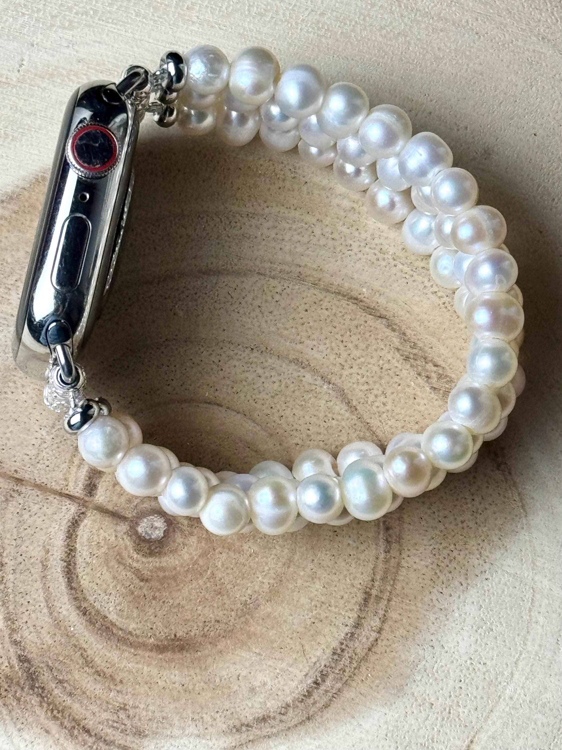 Genuine freshwater pearl Apple Watch band for all models . Tri color /white 7-8mm baroque freshwater pearls. 3 strands