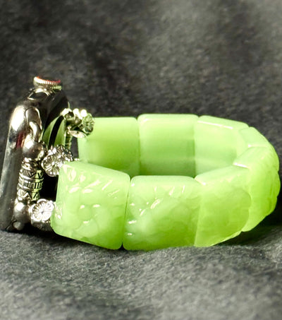 Genuine Carved Jade Apple Watch Strap, for all Apple Watch models. Jade bangle style with carved pieces. Silver or Gold tone