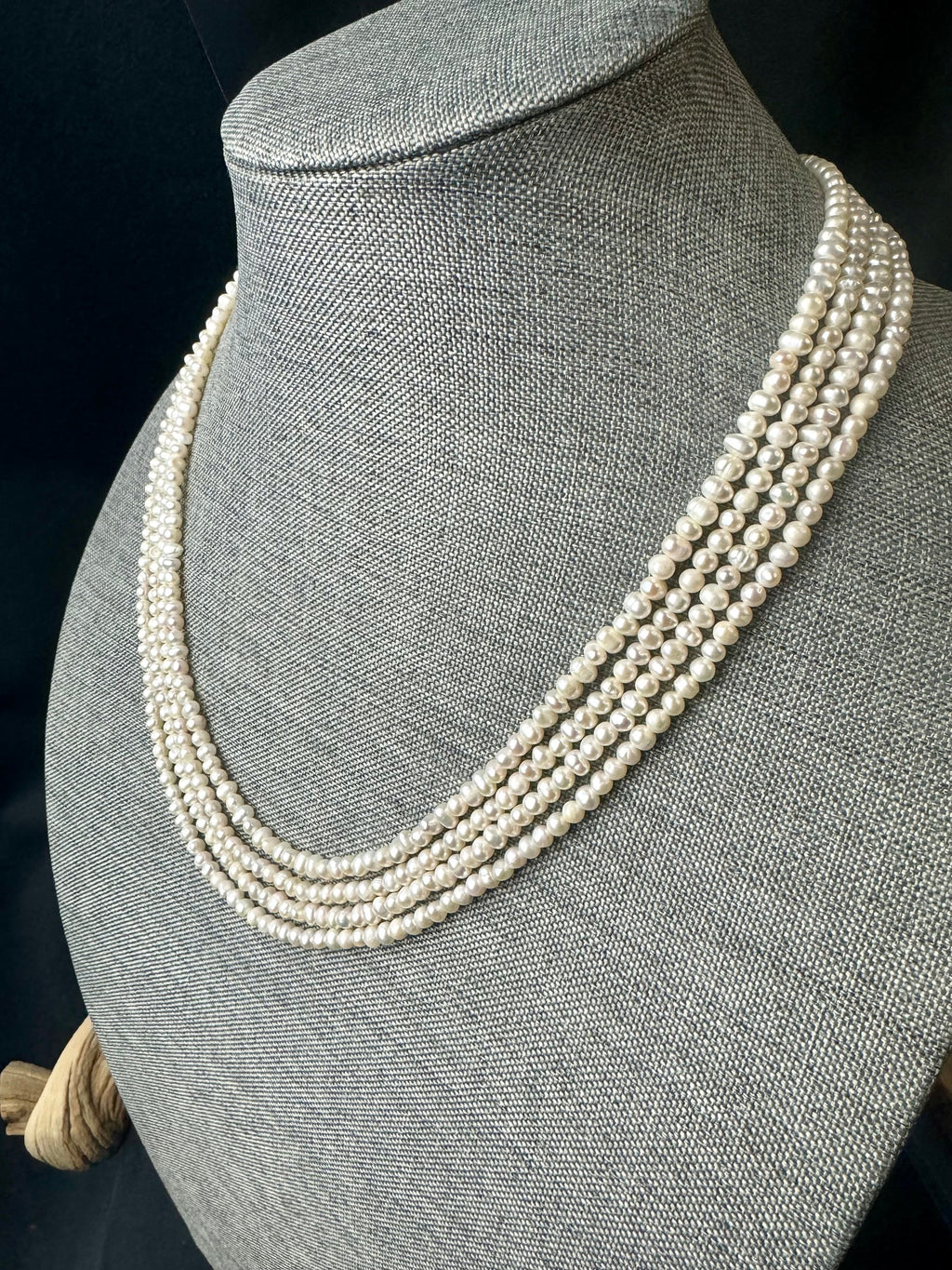 Freshwater pearl multi strand necklace. 4-5mm  baroque pearls with gold/silver clasps.