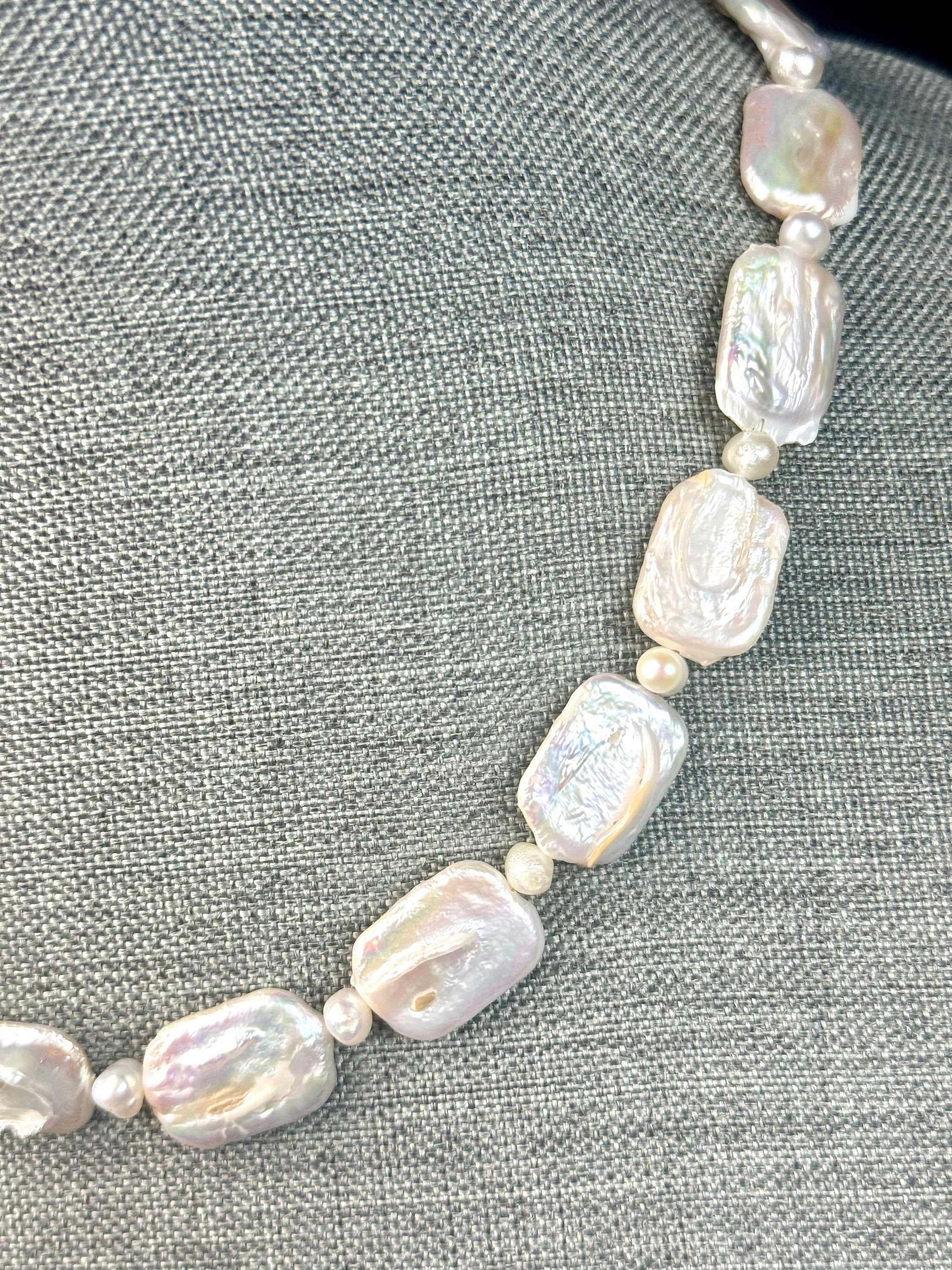 Freshwater rectangular white pearl (15x18mm) necklace