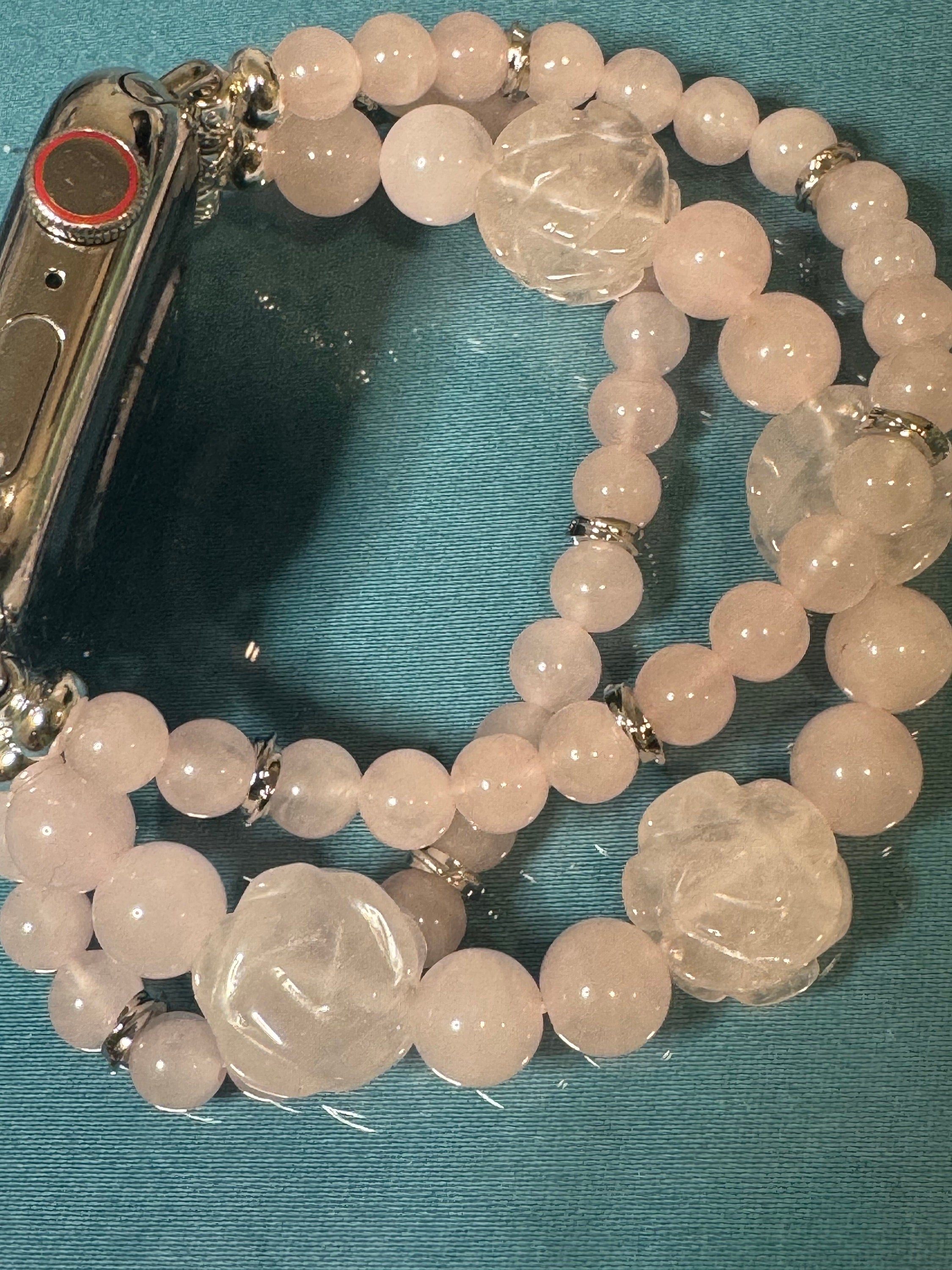 Beaded Apple Watch Strap for all models Genuine carved lapis lazuli / rose quartz beads.