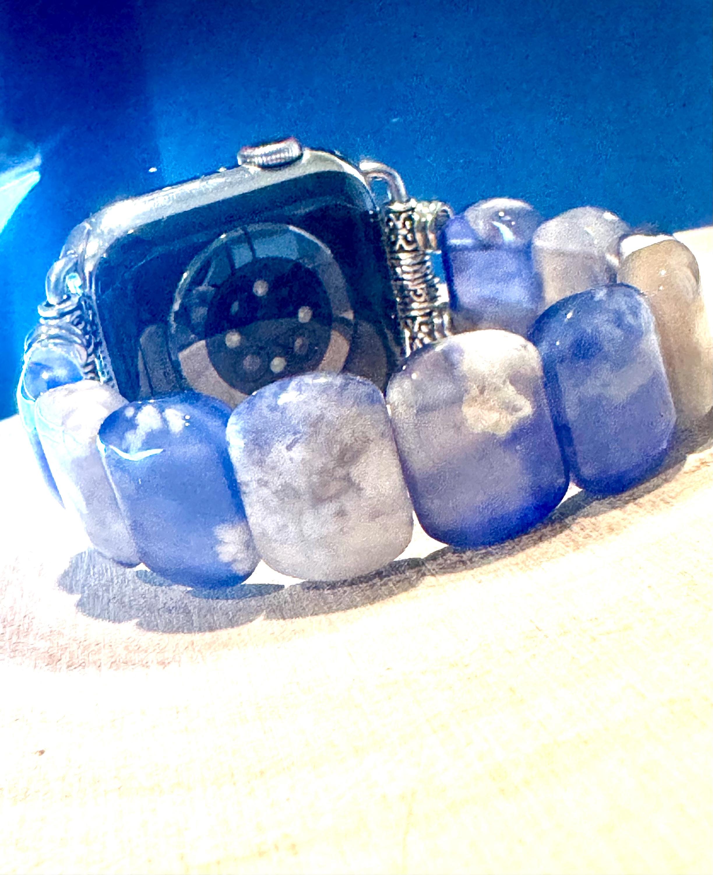 Sakura Agate Apple Watch Band for all models , Genuine carved Sakura Rectangle and Round Beads . Bangle Style