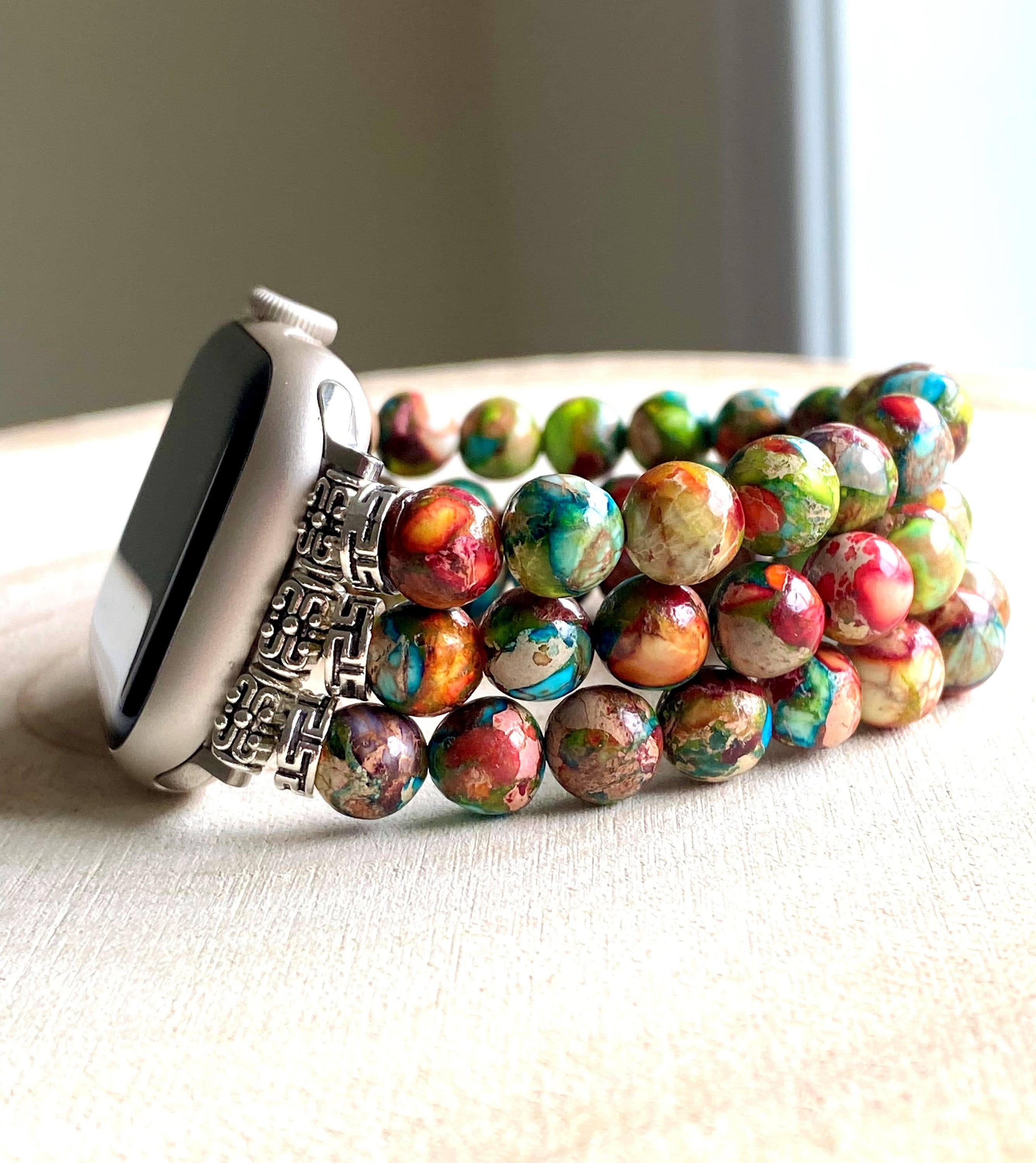 Beaded Apple Watch Band for all models . Multicolor Sea Sediment Galaxy Jasper  2/3/4 Strands