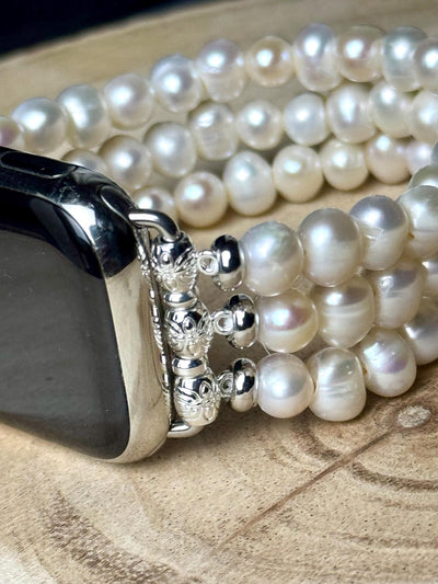 Genuine freshwater pearl Apple Watch band for all models . Tri color /white 7-8mm baroque freshwater pearls. 3 strands