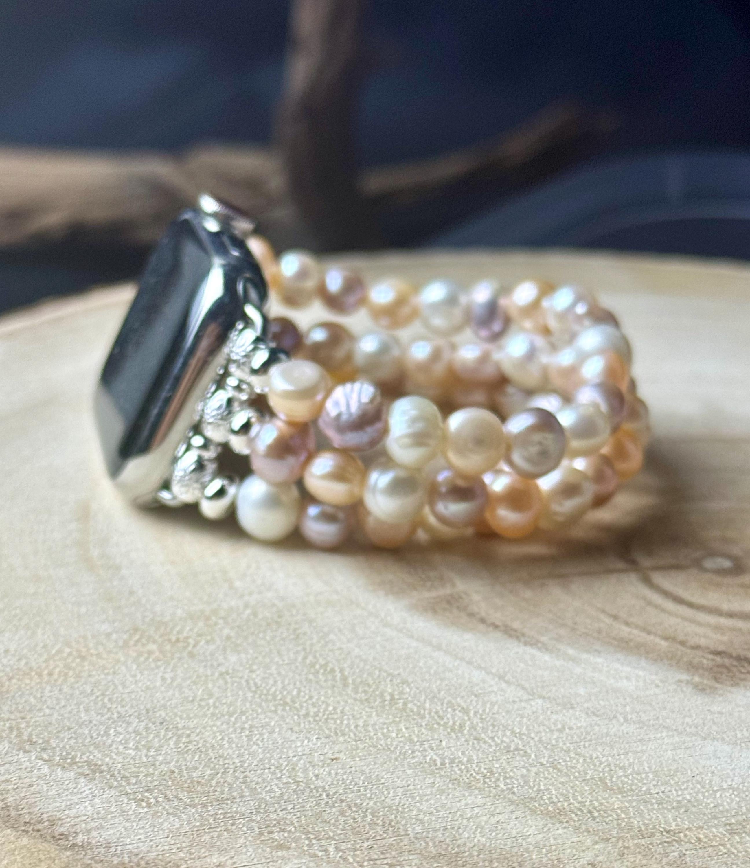 Genuine freshwater pearl Apple Watch band for all models . Tri color /white 7-8mm baroque freshwater pearls. 3 strands