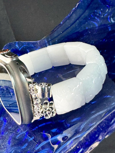 Genuine Carved Jade Apple Watch Strap, for all Apple Watch models. Jade bangle style with carved pieces. Silver or Gold tone