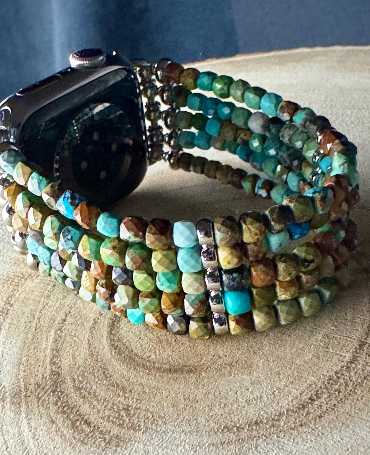 Green multicolor gemstone watch band